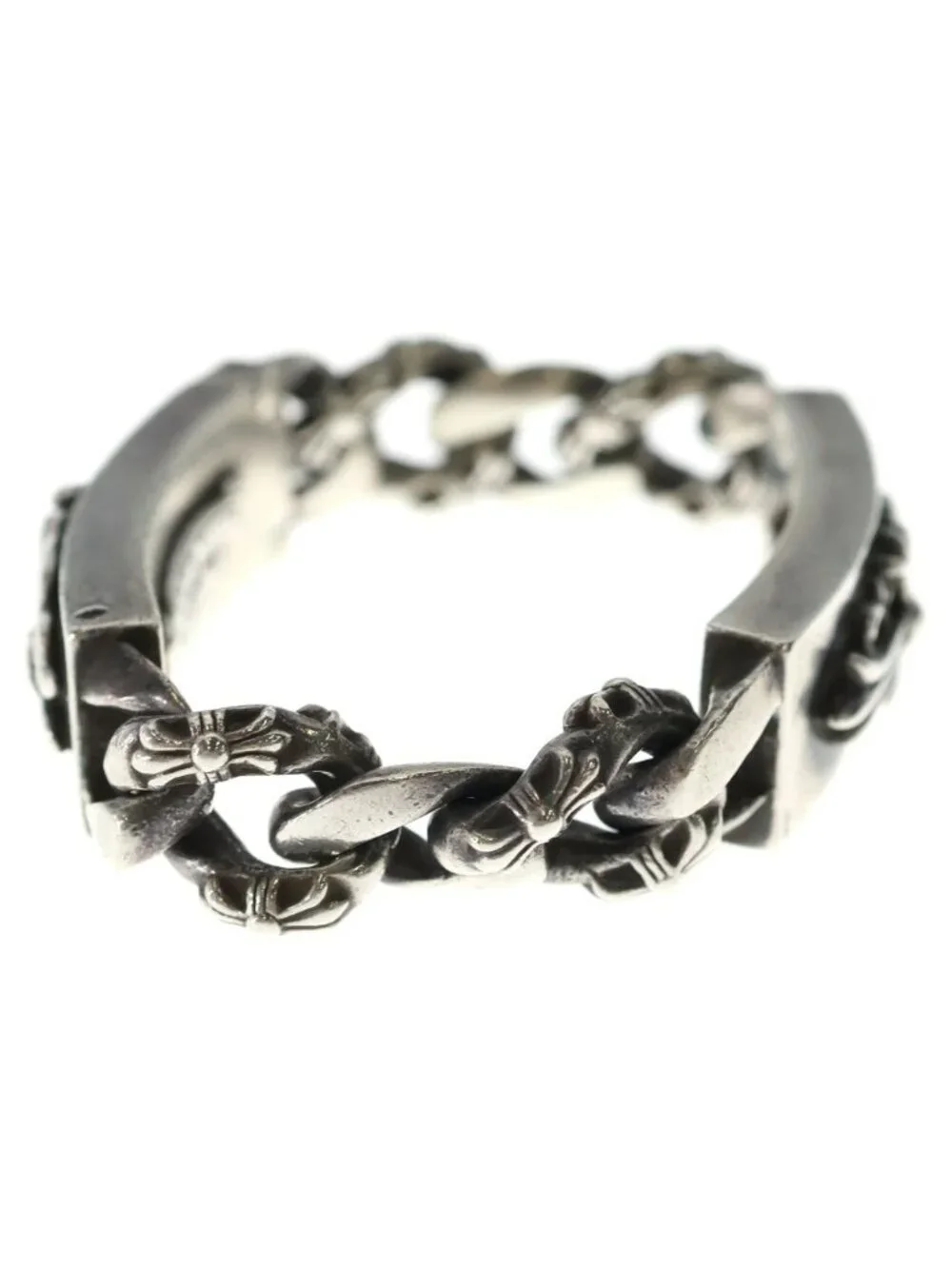 Chrome Hearts ID Dbl Flrl Dggr Fancy Double ID Floral Daga Bracelet Silver